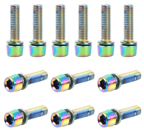 12 Stück Fahrrad Vorbau Schrauben, M5x18mm Fahrradschaftschrauben, Fahrrad Stamm Bolzen mit Unterlegsscheiben, Kegelkopf Schraube, Fahrrad Kegelschrauben für Mountainbike (Mehrfarbig)