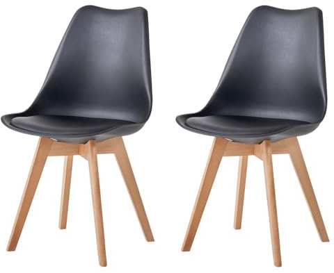 JZGORC Lot de 2 Chaises de Salle à Manger, Chaises de Cuisine Nordiques, Chaises de Bureau avec Pieds en Hêtre Massif pour Chambre à Coucher, Salon, Cuisine – Noir
