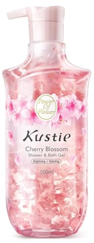 Kustie Kirschblüten-Duschgel mit Niacinamid und echten Blütenextrakten – Aufhellend und feuchtigkeitsspendend mit Antioxidantien, Aminosäuren und langanhaltendem 24-Stunden-Blumenduft, 500ml