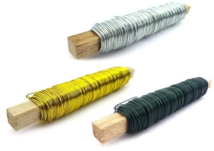 Set 3 Farben Blumendraht Draht Floristikdraht Bindedraht Wickeldraht Basteldraht Metalldraht Silber Gold Grün (Set-Silber-Gold-Gruen)