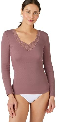 Damart - T-Shirt Manches Longues Maille Ajourée Thermolactyl Femme Vieux Rose Taille M