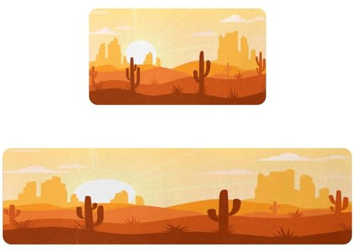 VAPOKF 2 tappetini da cucina con cactus del deserto, antiscivolo, lavabili, assorbenti, per cucina, corridoio, lavanderia