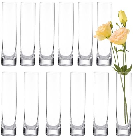 Jarrones Pequeños para Decoración de Mesa-12pzas Mini Jarrón de Cristal Pequeño,Jarrones de Cristal Transparente para Decoración de Bodas,Portavelas Flotante Huracán para Decoración de Fiestas 19.5cm