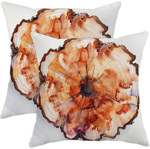 Dekorative Kissenbezüge mit Baumringen, naturfarben, rustikaler Bauernhaus-Stil, für Zuhause, Sofa, Bett, Couch, 50,8 x 50,8 cm, 2 Stück