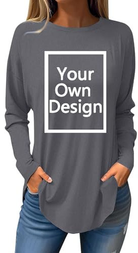 Longshirt Bedrucken Lassen Damen - Frauen Oversized Langarmshirt Selbst Gestalten mit Vorne Bedruckt, Personalisiert Exklusive Individualisierung Mit Foto Text Logo - für Paare Familie Weihnachten