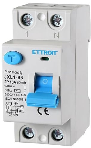 Interruttore Differenziale Puro 16A 2 poli 2P 220V 6kA 30mA 2 Moduli DIN, RCCB C16