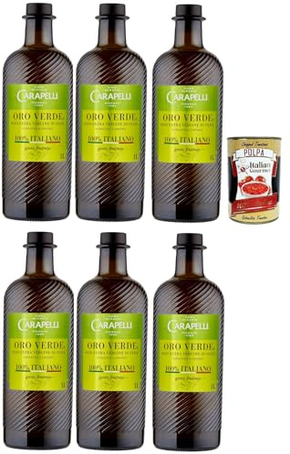 Italian Gourmet Olio Extra Vergine di Oliva Oro Verde nativ Öl 6 x 1L | Prodotto italiano, fruchtiges Aroma, a crudo su insalate, Brot, Gemüse und, Gesamtnettogewicht 6 L + Kostenlos Polpa 400g