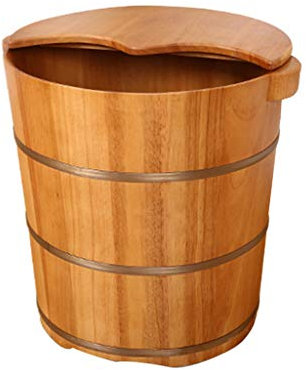 DSeenLeap Fußbad für die Pediküre, Fußbadewanne aus Eichenholz, Glatte und zarte Pediküre-Fässer zum Einweichen der Füße, Spa-Fußpflegewanne aus Holz mit Deckel, Fußbad, Haushaltswaschbecken (B)