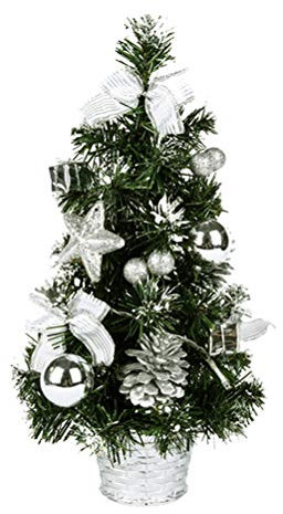 Arbre de Noël Artificiel de Table, Mini Arbre de Décoration de Noël avec Lumière LED, adapté au Comptoir et au Jour de Noël (Argent)