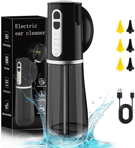 Recherclie Snow Ear Wax Removal Kit, Electric Ear Cleaner, USB Rechargeable Ear Irrigation Kit with 4 Cleaning Modes, 2in1 Water Tank, IPX7 Waterproof, Earwax Removal Tool for Adult Kids