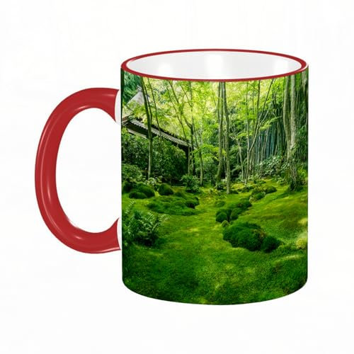 KDWJS Coffee Mug Funny Mug,Coloured Mug Cup Gift Birthday Work Office Christmas Printed Coffee Cup 11Oz Cups 330ml,White,Giou-ji temple's Garden of mosses