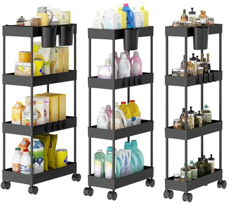 Shrivee 3er Badezimmerwagen Set mit Rollwagen Mobil Platzsparend | Große, mittlere & kleine Rollwagen (37-39,5cm breit) -Perfekt für schmale Badezimmer, Küche, Büro