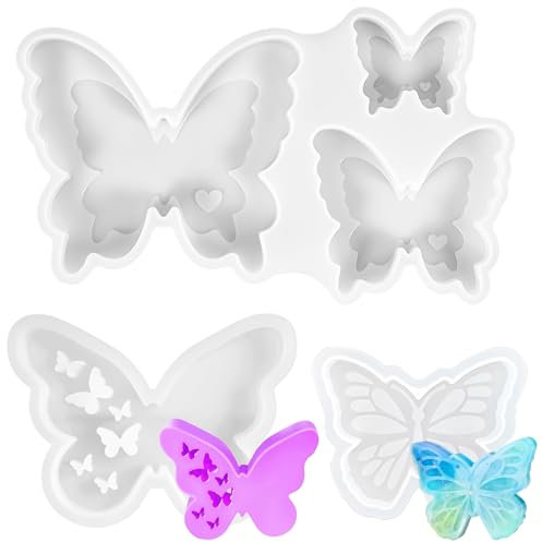 YOUNGSAY 3 Pezzi Stampi in Silicone a Forma di Farfalla, 3D Stampo in Silicone Farfalla per Lavori Fai da Te con Sapone, Candele o Gesso (3 Stili)