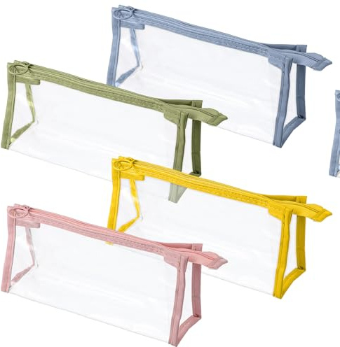 4 Stück Kosmetiktasche Transparent Federmäppchen Schulmäppchen Schlampermappe Transparent Mäppchen Schüttelpenal Aesthetic Aufbewahrungstasche Reise für Schreibwaren Studenten (Rosa, Blau, Grün, Gelb)