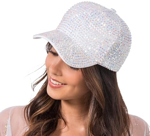 Chaks - Baseballcap mit Glitzer, Strass Cap für Festival | Pinke Kappe mit Strassbesatz, Kopfbedeckung für Disco, Schlagerparty, 80er Jahre Outfit und Mottoparty