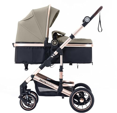 Daliya® NEOMOVE 2in1 Kombi-Kinderwagen | Buggy | klappbare Babywanne und Sportsitz | Große Räder | Rückenlehne stufenlos | Leichter Alu-Rahmen | Großer Einkaufskorb (Gold-Beige)