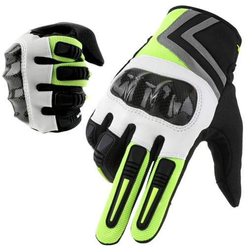 WTACTFUL Motorrad Handschuhe Herr motorradhandschuhe Sommer Herren Fahrradhandschuhe mit Protektoren und Touchscreen Atmungsaktive Radsporthandschuh für Radfahren Motorrad MTB Mountainbike Neongrün L