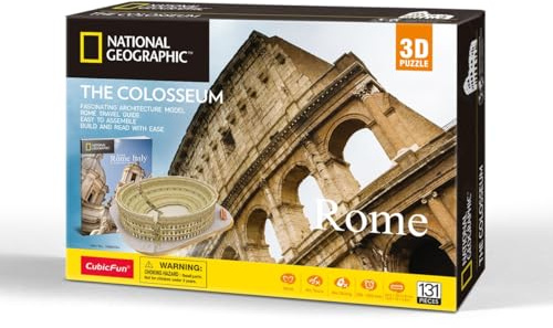 CubicFun 660976 National Geographic 3D Puzzle, Kolosseum, 3D Modell Bastelset mit 131 Teilen, Modellbausatz für Kinder ab 8 Jahren