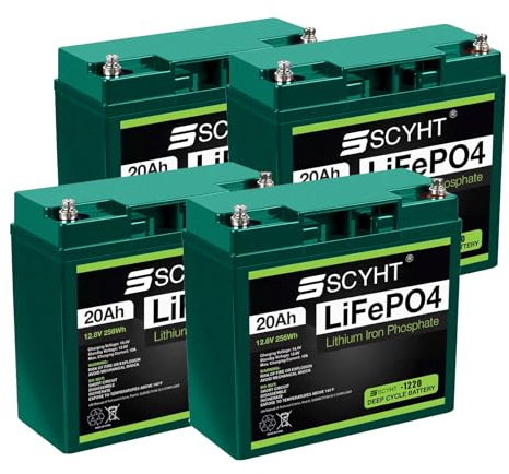 SSCYHT LiFePO4-Akku 12 V 20 Ah, Lithium-Akku 20 Ah, Wechselakkus 12 V, Ersatzakkus für Elektro-Spielzeugauto, Notstrom für 50 W – 250 W Motoren,12v20ah 4pack