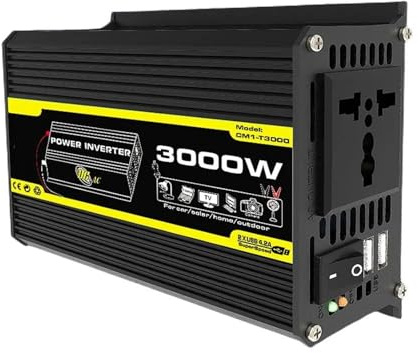 convertisseur de Puissance Onduleur Intelligent 12 V CC vers 110/220 V CA Double Port USB Transformateur Tension pour Voiture 3000 W pour Camping-Car Et Caravane(12V to 110V Black)