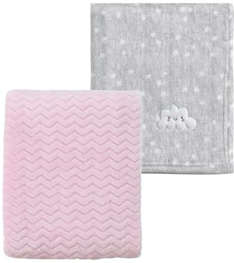 CREVENT 2Pcs 75cmX100cm Cute Cozy Fluffy Warm Baby Blankets for Infants Toddlers' Bedding Crib Cot Stroller - Grey Cloud + Wave Pink