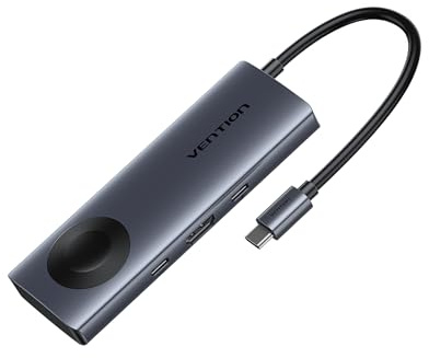 VENTION Laptop Docking Station 6-in-1 USB C Hub with 5W Wireless Charging, 4K@60Hz HDMI, 100W PD, USB-A/C Ports, Compatible with iWatch/AirPods, MacBook, iPhone 17, Galaxy S25