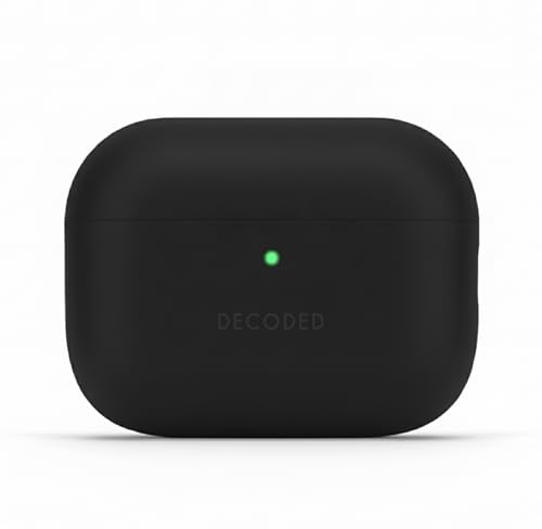DECODED Custodia in silicone per AirPods Pro 3, in silicone morbido al tatto, adatta per Magsafe, indicatore di carica LED, ricaricabile senza fili, antigraffio, nera