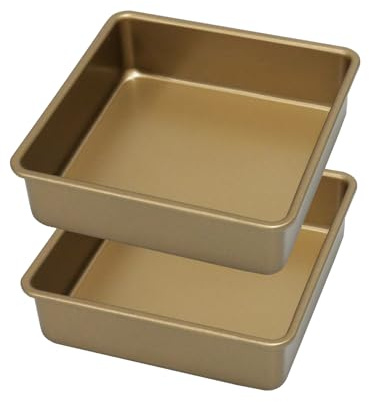 WakiHong 2er Set Kuchenform Eckig Backform Quadratisch 15 * 15 * 4.5 cm Tiefe Backblech 6 Zoll,mit Abnehmbarer,Ideal für Kuchen/Brownie/Lasagne, Gesund & Leicht zu reinige-Gold-Spülmaschinenfest