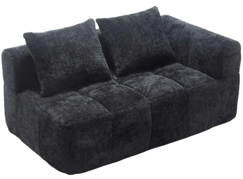 SHAIRMB Modulares Ecksofa Mit Chaiselongue, Moderne Chaiselongue Aus Chenille Mit Armlehnentaschen FüRs Wohnzimmer, Frei Kombinierbar, Keine Montage Erforderlich,Black + 2 seat