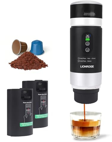 LIONROGE Portable Electric Espresso Machine, 3-in-1 Travel Coffee Maker with Big&Small Capsules/Ground Coffee, Portable Coffee Maker with 2 Removable Batteries for RV, Hiking, Office