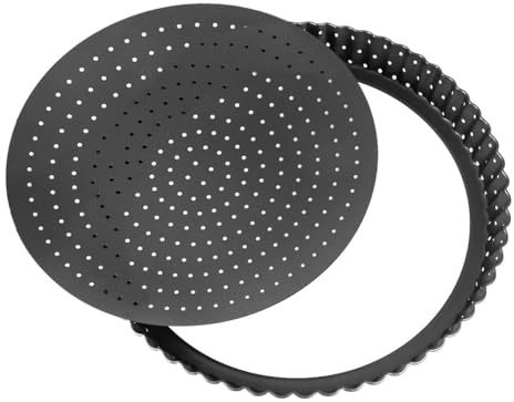 COLLBATH Tortiera con Fondo Removibile Microforata per Crostate in al Carbonio Nero, Antiaderente e Facile da Pulire, per e Pizza