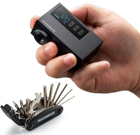 ROCKBROS Bicycle Repair Tool and Tiny Electric Bike Pump with Gauge Max 120PSI