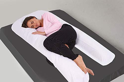 sleepdove® Maternity Pillow, Maternity Support Pillow, Pregnancy Pillow, Pregnancy Support U Pillow, Nursing Pillow, U Body Pillow with Zipped Luxurious Cotton White Pillow Case (12ft (Large))