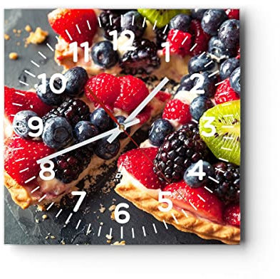 Modern Wanduhr Kuchen Dessert Obst Erdbeere 30x30cm Quadrat Klein Wand Uhr Glas Analog Zimmeruhren Küche Büro Wohnzimmer Glasuhr Wall Clock Dekoration Design Wanddekoration Küchenuhr C4AC30x30-2871