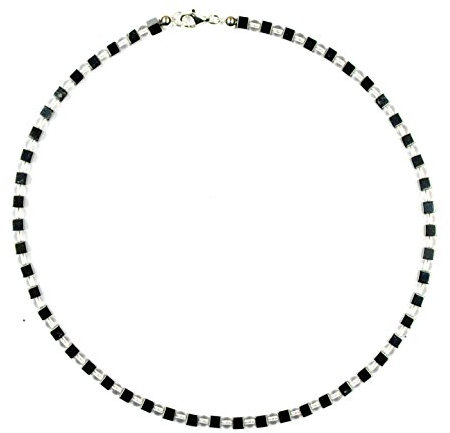 Hämatin Schmuck (Halskette) Hämatin Kette Hämatin Würfel mit Bergkristall Kugeln Verschluss 925er Sterling-Silber Modellnummer 7043