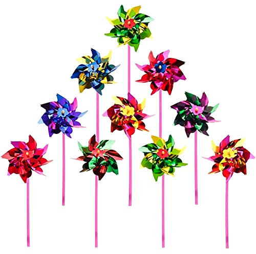 36 Stück Kunststoff Regenbogen Windrad Rasen Garten DIY Windmühle Party Windräder Windspiel Set für Garten Rasen Dekor, lustige Karneval Party Dekor, Zufällige Farben, 15 x 36,5 cm