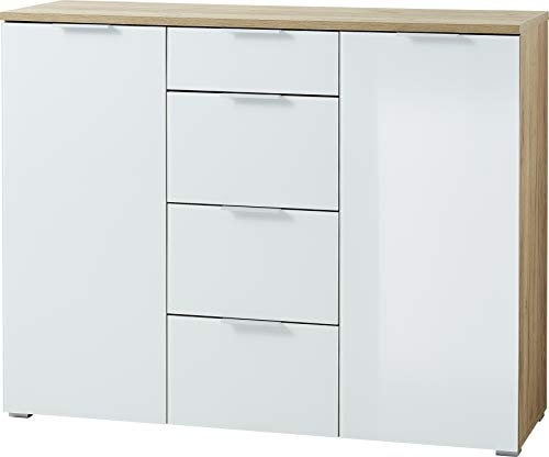 Germania Sideboard 3982-242 GW-TELDE, in Navarra-Eiche-Nb./Weiß, Fronten aus Glas, 134 x 105 x 40 cm (BxHxT)