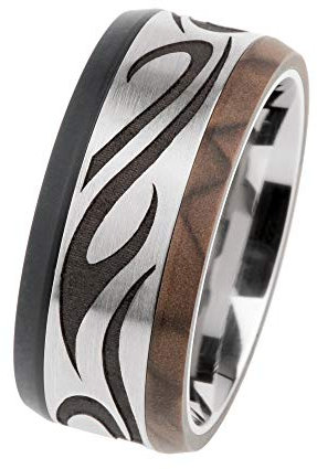 Ernstes Design Ring R413 silk wood schwarz braun Edelstahl graviert