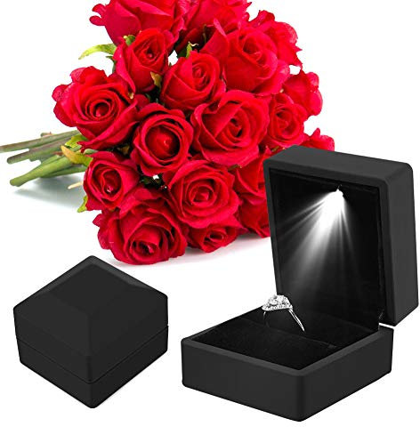 Schmuck Geschenkbox, Ringschachtel, Led Licht Ring Box, Lagerung Schmuckschatulle Display Geschenkbox (Schwarz)
