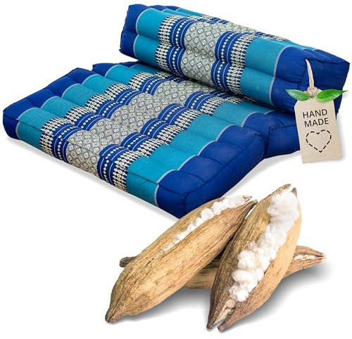 livasia Meditationskissen faltbar klappbar - 72x50x12cm - Zafukissen Zabuton für Yoga und Meditation, Meditationssitz mit Kapok, Sitzkissen Schneidersitz zum Klappen, handgefertigt (Blau)