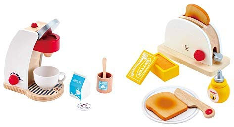 Hape E3146 Kaffeemaschine, Weiß & Hape E3148 - Pop-Up-Toaster-Set