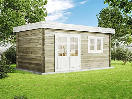 Alpholz Gartenhaus Spree-28 A aus Massiv-Holz | Gerätehaus mit 28 mm Wandstärke | Garten Holzhaus inklusive Montagematerial | Geräteschuppen Größe: 500 x 300 cm | Pultdach