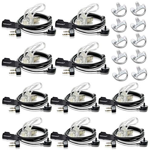TIDRADIO Walkie Talkie Earpiece with Mic (Includes Earmolds and Ear Buds) 2 Pin Acoustic Tube Headset for Retevis H-777 RT21 RT22 Baofeng UV-5R BF-888S 2 Way Radio (10 Pack)