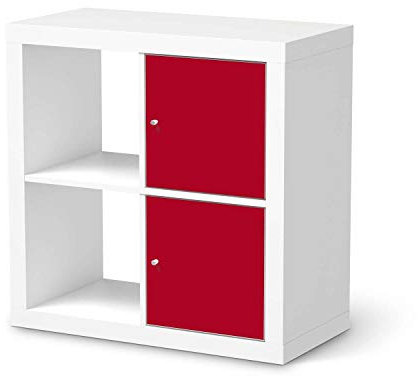 Möbelfolie passend für IKEA Kallax Regal 2 Türen Hoch I Möbeldeko - Möbel-Folie Tattoo Sticker I Wohn Deko Ideen für Wohnzimmer, Schlafzimmer - Design: Rot Dark