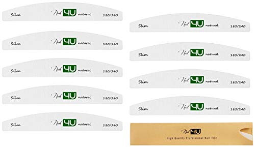 10 pcs Slim Half Moon Nail Files Natural Series 180/240 grit Nail4U Nail File Emery Board Nail Styling Tools Art Set Manicure Pedicure Acrylic Gel Tips