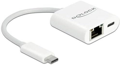Delock USB Type-C Adapter zu Gigabit LAN 10/100/1000 Mbps mit Power Delivery Anschluss weiß