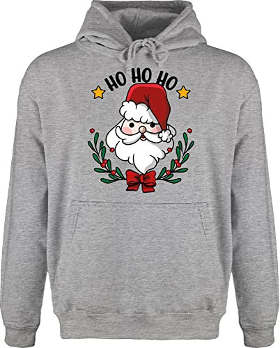 Hoodie Herren Pullover Männer - Weihnachten Geschenke Christmas Bekleidung - Ho Ho Ho mit Weihnachtsmann und Weihnachtsschmuck - 3XL - Grau meliert - Weihnachtspullover weihnachtsmotiv hoho Pulli