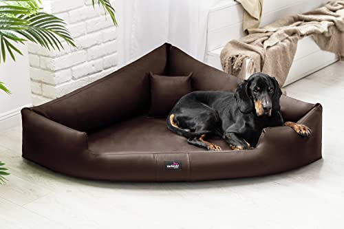 tierlando® Trivia | Orthopädisches Hundebett Pflegeleichtes Kunstleder Visco Eckbett Eckhundebett M+ | Braun