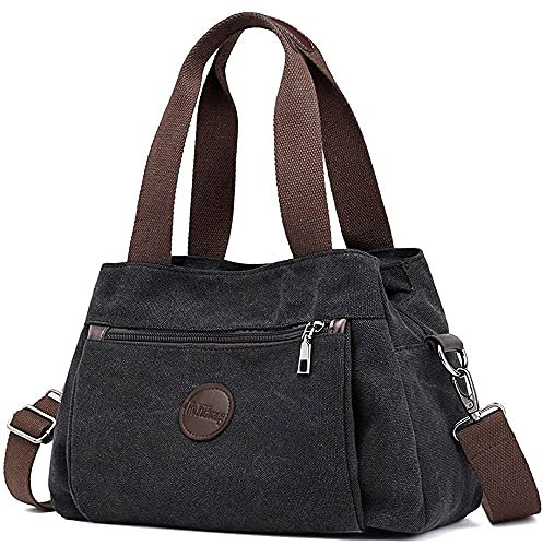 DORRISO Sac à Main Femme — Sac Bandoulière en Toile Légère et Imperméable, Multi-Poches Grande Capacité pour Travail, Cours, Voyage et Quotidien Décontracté Gris Anthracite Vintage