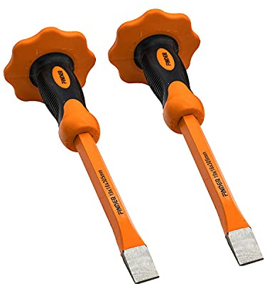 Finder 2PCS 12 Inch Heavy Duty Mason Chisel with Hand Guard, 2 PCS Flat End Chisels, Rock Concrete Mortar Stone Chisel for Demolishing Carving Scaling Breaking Hounding …